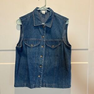 J Suzette and Company Denim Vest‎ Women's Small Blue Collared Button Front Vtg
